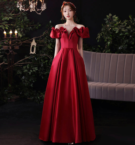 Burgund Satin langes Ballkleid Abendkleid 8971