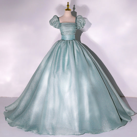 Green tulle long ball gown dress A line formal gown  10348