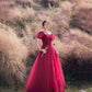 Red tulle beads long prom dress A line evening gown  10303
