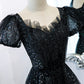 Black tulle sequins long prom dress black evening dress  10467