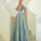 Blue satin long A line prom dress blue evening dress  10215