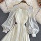 Champagne V Neck Long Sleeve Dress A Line Fashion Dress  10683