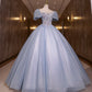 Blue shiny fashion elegant exquisite floral applique tulle lace long prom dress evening dress graduation dress 10259