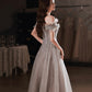 Gray tulle sequins long prom dress gray evening dress  10451