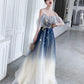 Blue tulle sequins long prom dress blue evening dress  10203