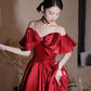 Red satin long prom dress A line evening dress  10582
