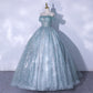 Blue tulle sequins long prom dress evening gown  10062