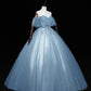 Blue tulle lace long ball gown dress A line formal dress  10461