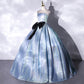 Blue satin long ball gown dress blue evening gown  10186
