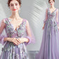Purple tulle lace long prom dress A line evening dress  10552
