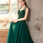 Green tulle lace long prom dress A line evening dress  10366