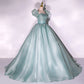 Green tulle long ball gown dress A line formal gown  10348