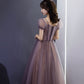 Cute tulle beads long prom dress A line evening dress  10498