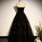 Black tulle long A line prom dress black evening dress  8830