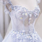 Blue tulle lace long prom gown evening dress  8273