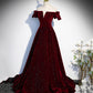 Burgundy velvet long prom dress A line evening gown  10274