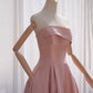 Pink satin short A line prom dress evening dress  8817