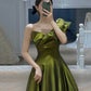 Green satin long prom dress A line evening dress  10541