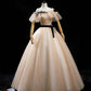 Champagne tulle sequins long prom dress formal dress  10458