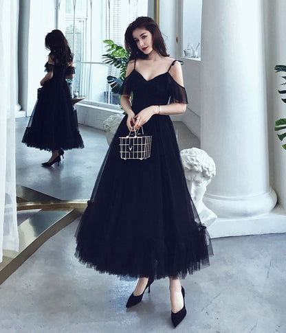 Black tulle tea length prom dress  8356