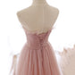 Pink tulle long prom dress pink evening dress  8584
