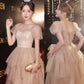 Cute tulle sequins long prom dress A line evening dress  10413