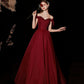Burgundy satin long prom dress A line evening dress  10316