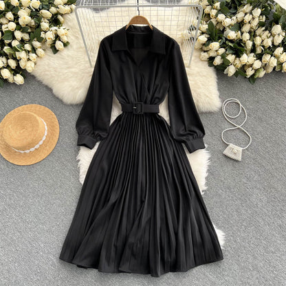 Simple V Neck Long Sleeve Dress A Line Fashion Dress  10946