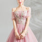 Pink tulle lace long prom dress evening dress  10623