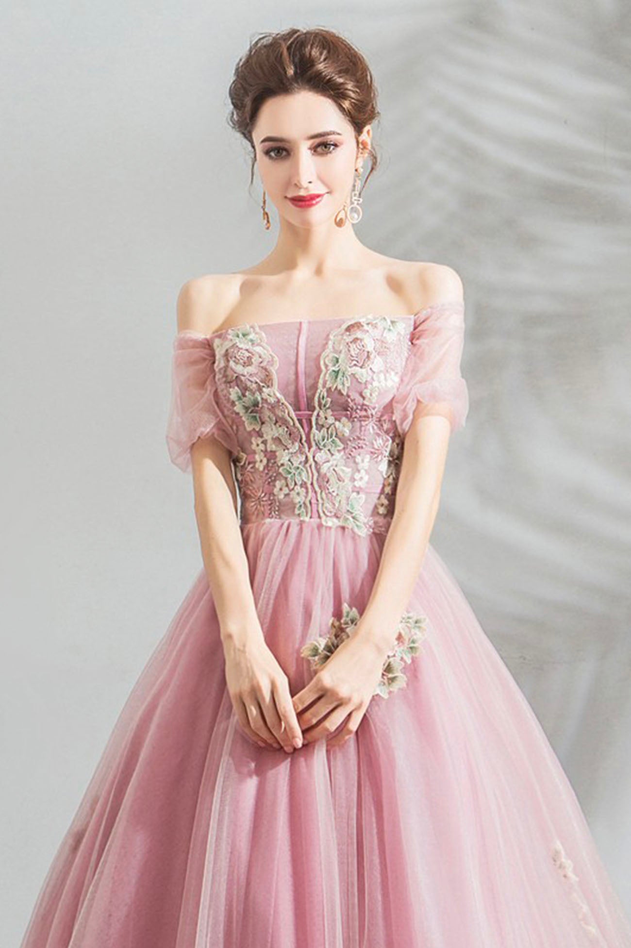 Rosa Tüll Spitze langes Ballkleid Abendkleid 10623