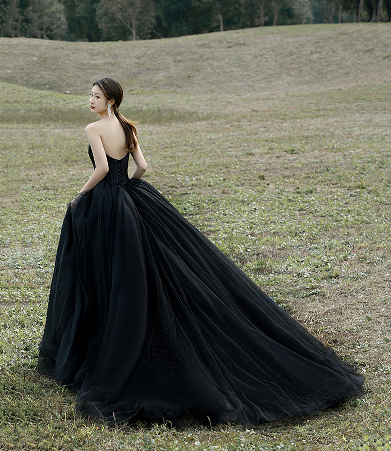 Black tulle long ball gown dress evening gown  10305