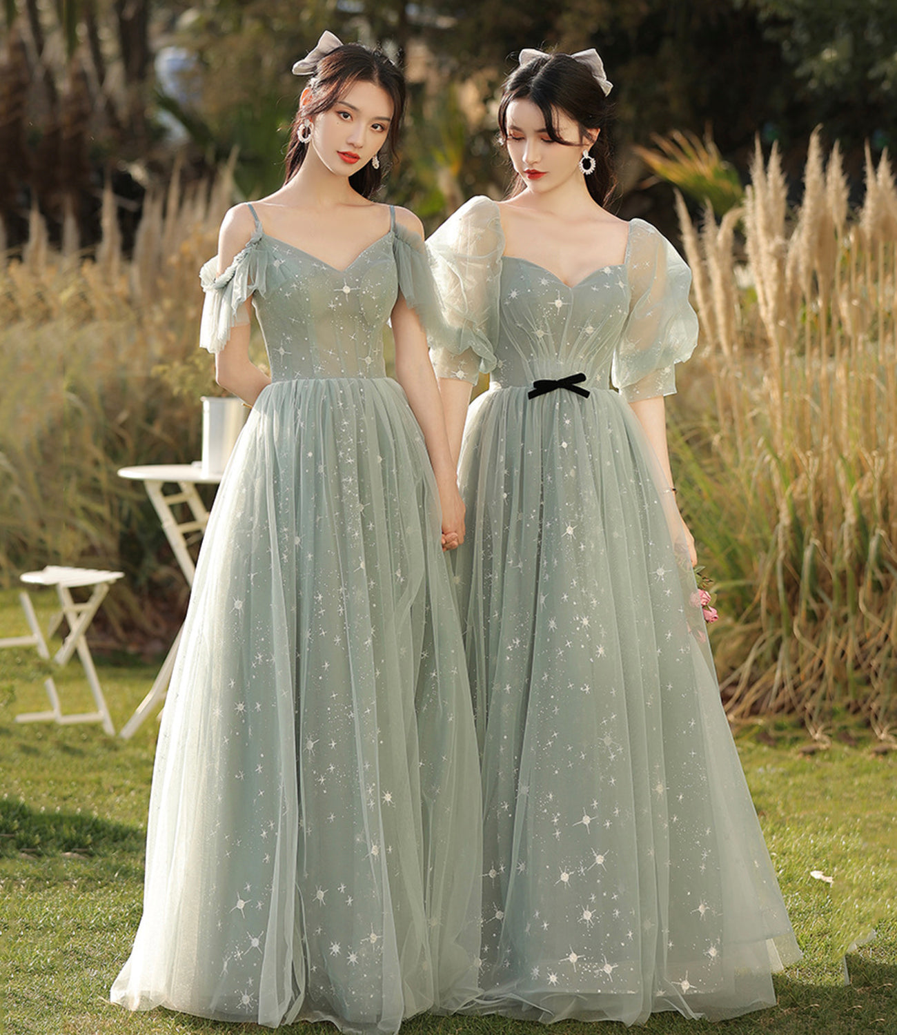 Green tulle long A line prom dress bridesmaid dress  8886