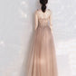 Stylish tulle lace long prom dress A line evening dress  10397