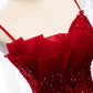Robe de bal longue en tulle et dentelle bordeaux 8316