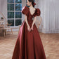 Burgundy v neck satin long prom gown A line formal gown  10314