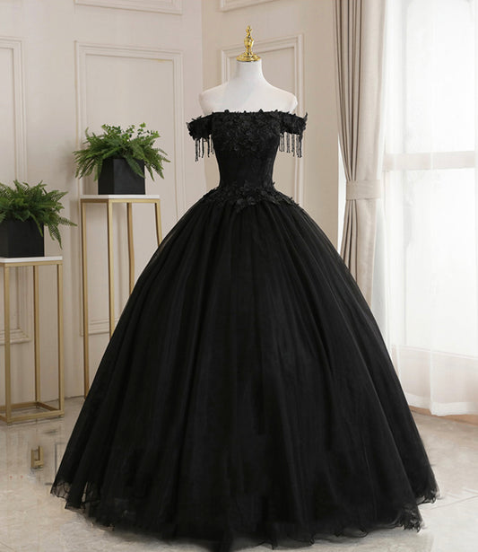 Black tulle lace long ball gown dress formal dress  8931