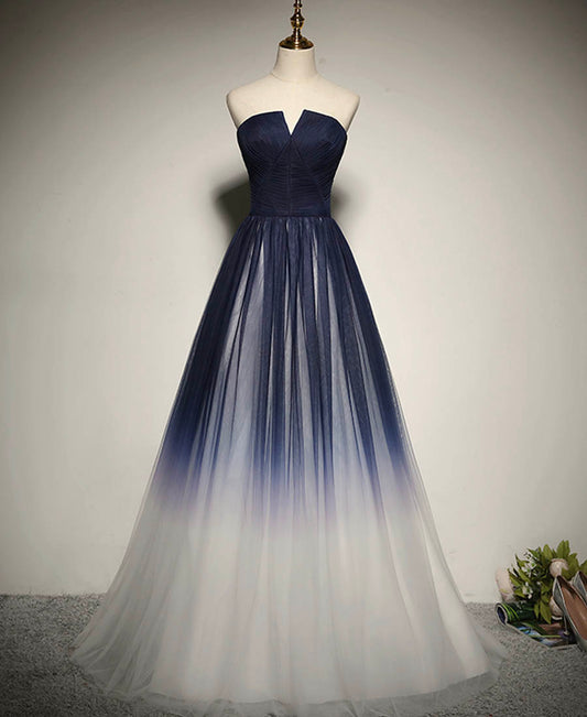 Blue tulle long prom dress evening dress  8286