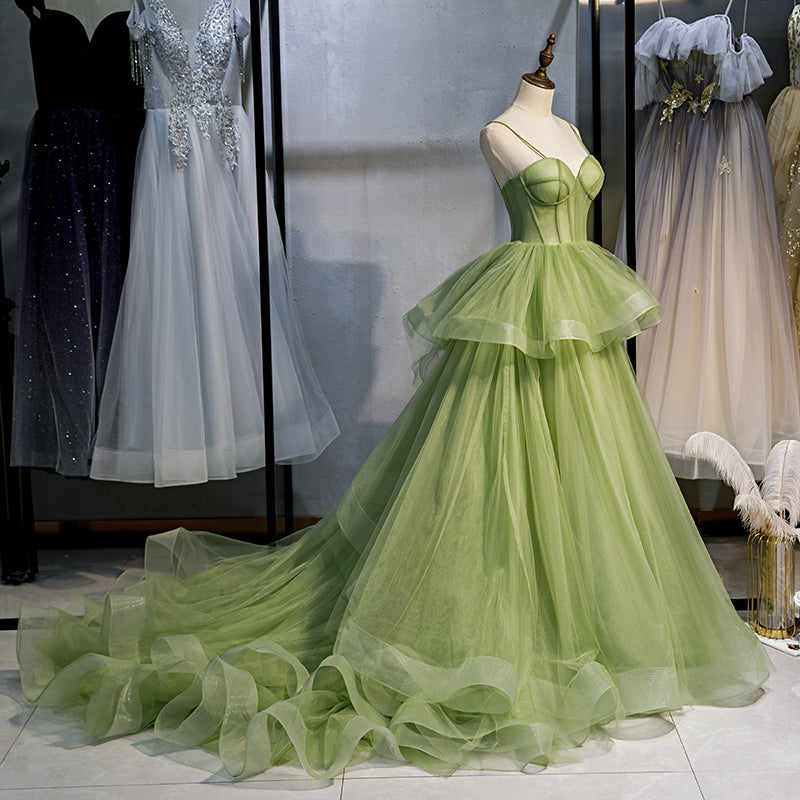 Green tulle long ball gown dress formal dress  8314