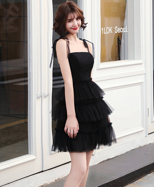 Black tulle short prom dress party dress  8321