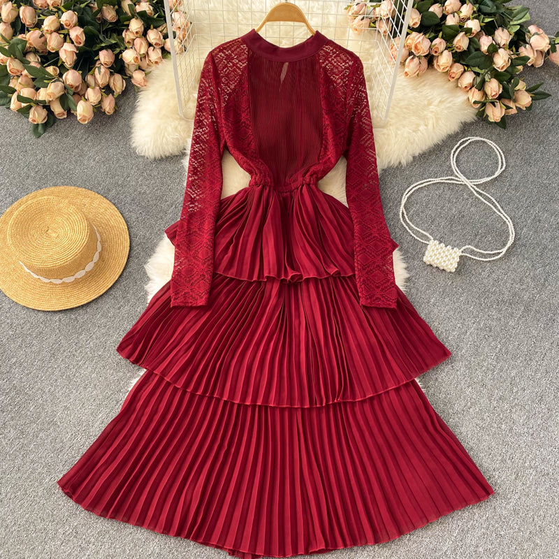 A Line Chiffon Lace Long Sleeve Dress Fashion Dress  10720