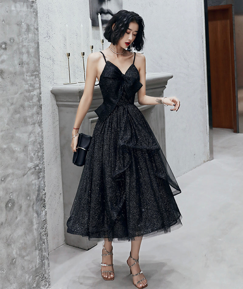 Black tulle short prom dress black evening dress  8407