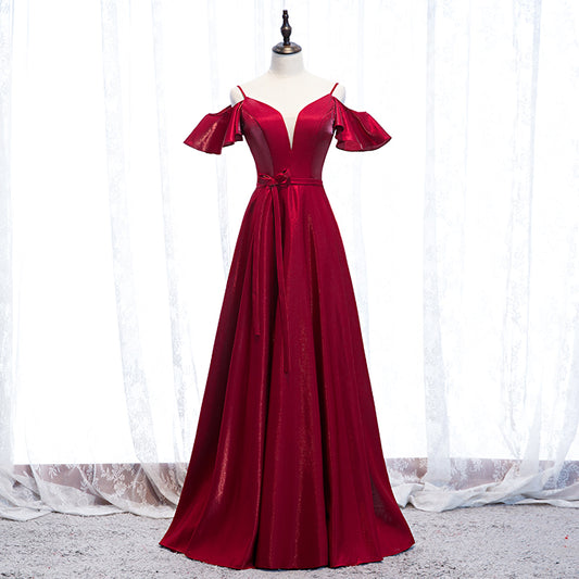 Burgundy long prom dress evening dress  8268