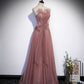 Pink tulle sequins long prom dress A line evening dress  10420