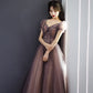 Cute tulle beads long prom dress A line evening dress  10498