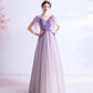 Purple v neck tulle long prom dress A line evening gown  10130