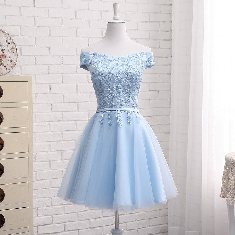 Blue tulle lace prom dress blue evening dress  8289