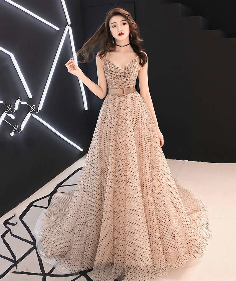 Simple v neck tulle long ball gown dress formal dress  8373