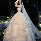 Champagne tulle long prom dress A line evening gown  10236
