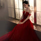 Red tulle sequins long prom dress evening gown  10276