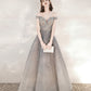 Gray tulle sequins long prom dress with star  10545